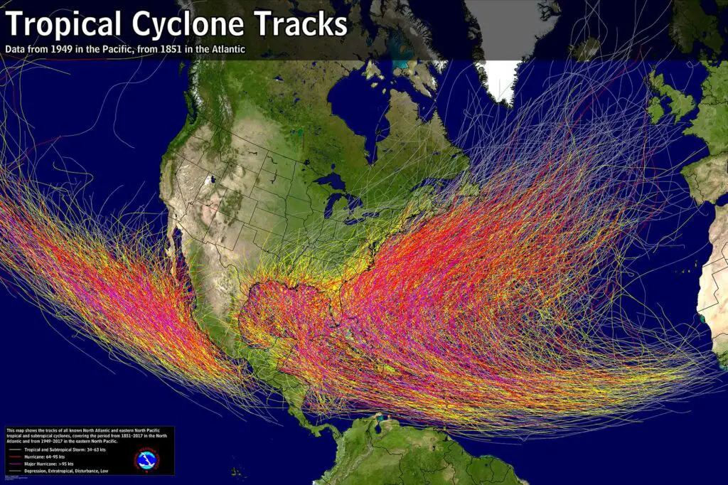 Tracks van tropische cyclonen 1851-2017