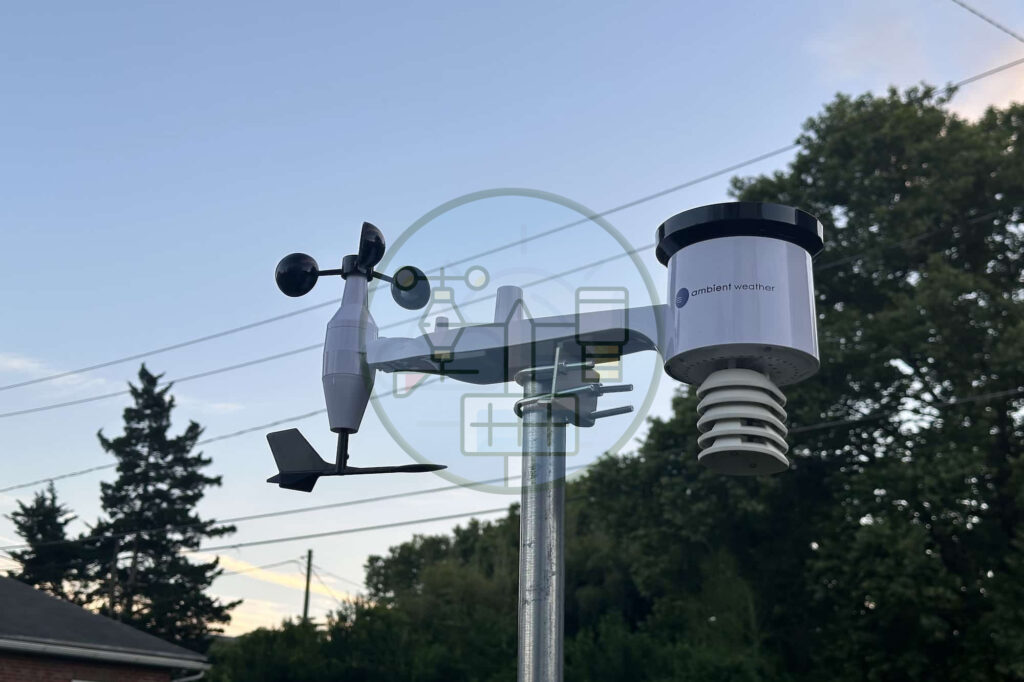 Outdoor weather station equipment against blue sky