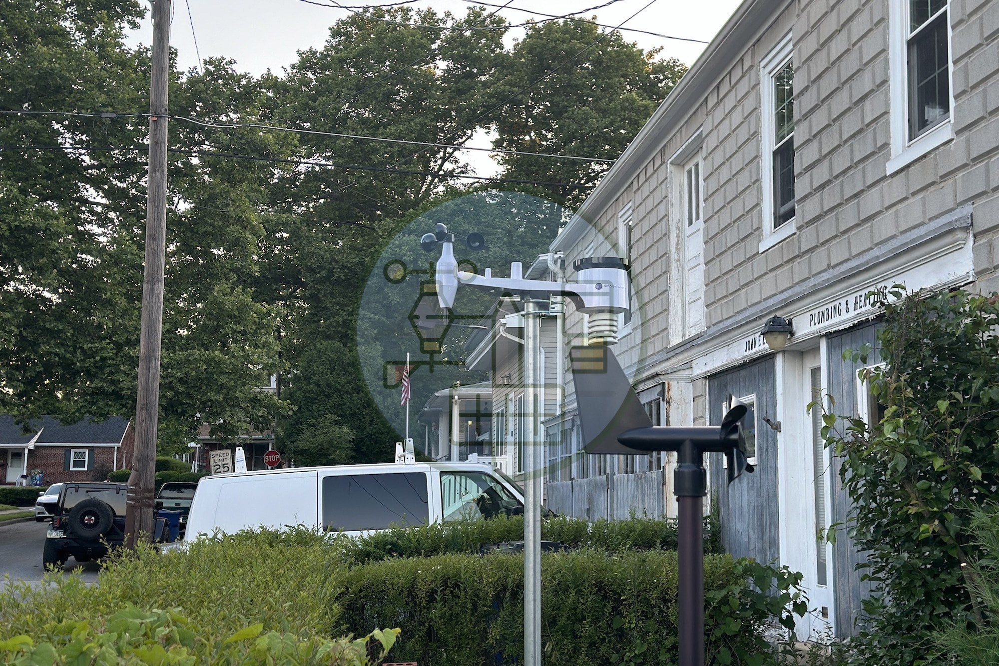 Weather station sensors mounted outside a building