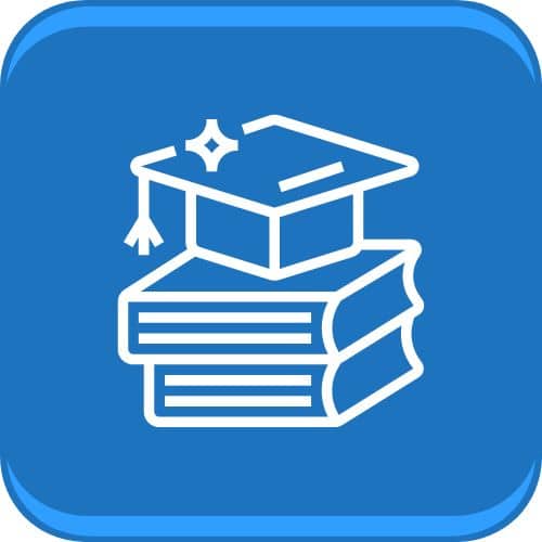Graduation cap on books icon.