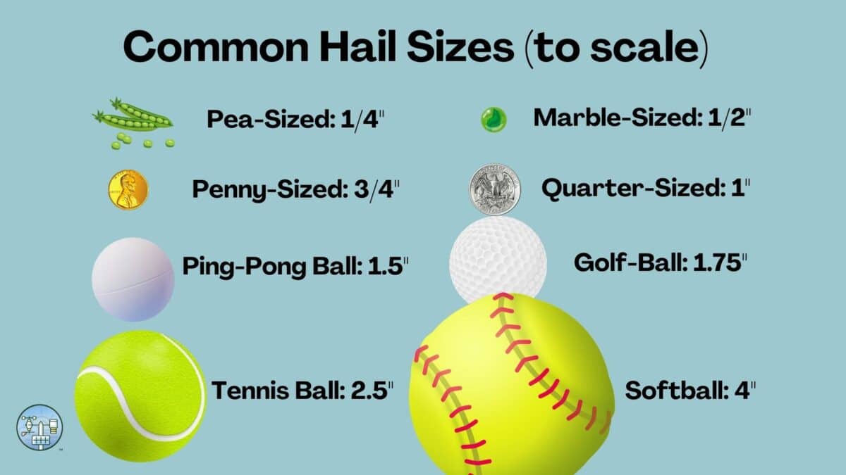 Common hail sizes compared to everyday objects